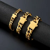 316 Stainless Steel Plated 18k Gold Fashion 8.10.12mm Encrypted Cuban Chain Miami Rap Hip Hop Men's Bracelet Accessory 2
