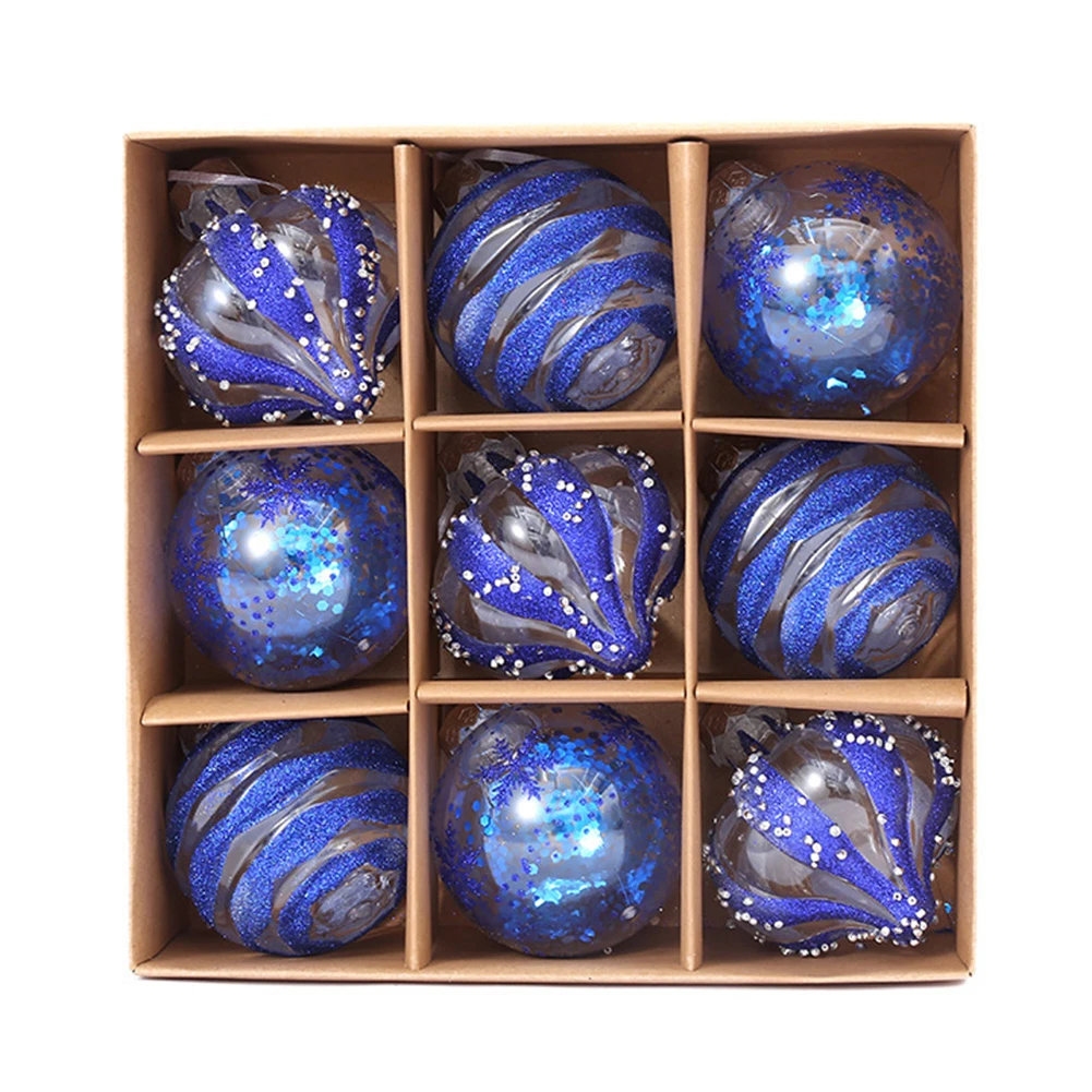 Description Picture 6 of item9pcs 8cm Christmas Ball Ornaments Xmas Tree Hanging Glitter Transparent Home Party Ornament Decor  Tree Decoration Balls