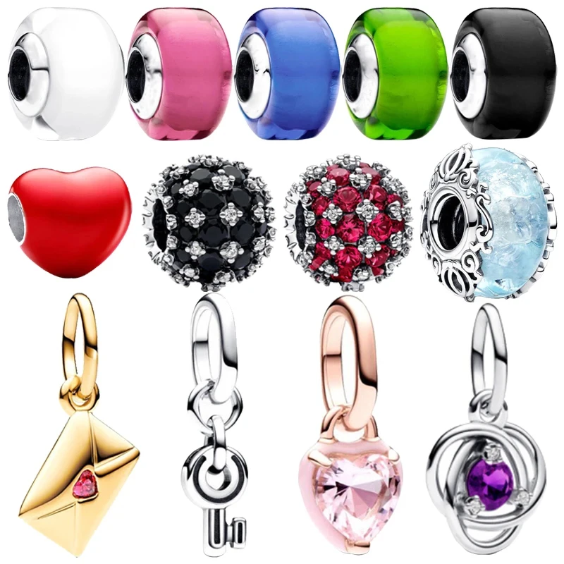 

2024 New Summer New 925 Pure Silver Sparkling Black Round Pav é Set Charm Suitable for Original Pandora Bracelet DIY Jewelry