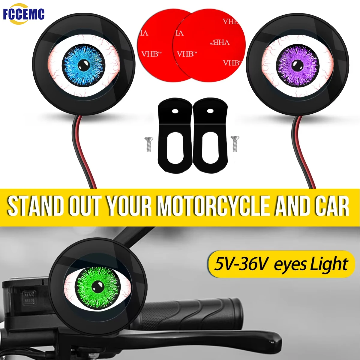 3D Dynamic Devil Eye LED Motorcycle Decorative Light Retrofit Kits Assembly OLED Screen Motorcycle Ambient Lamp DC5-36V motorcycle led lights motorcycle accessories