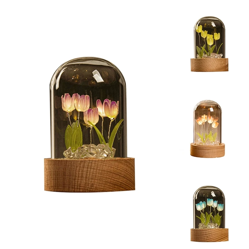 

Tulip Night Light Handmade DIY Material Tulip Girl Living Room Night Light Desktop Light Romantic Ambient Lamp