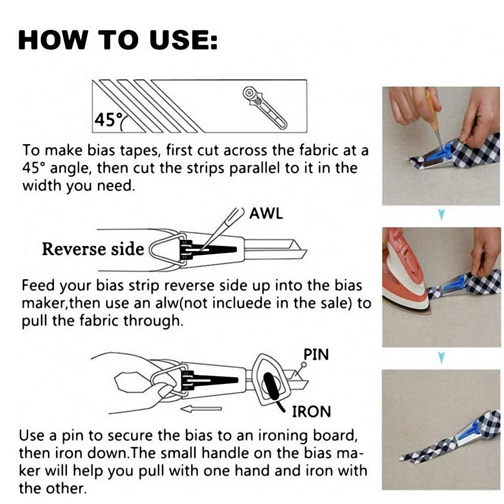 Description Picture 6 of itemSplicing Cloth Fabric Bias Tape Maker Binding Tool Quilting Sewing 6mm\9mm\12mm\18mm\25mm Craft DIY Patchwork Edging Device