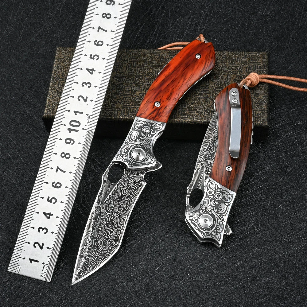 

Outdoor Folding Knife Damascus Steel Pocket Knife Ultra-sharp Men Tactical Knife Camping Survival Hunting EDC Defense Knife