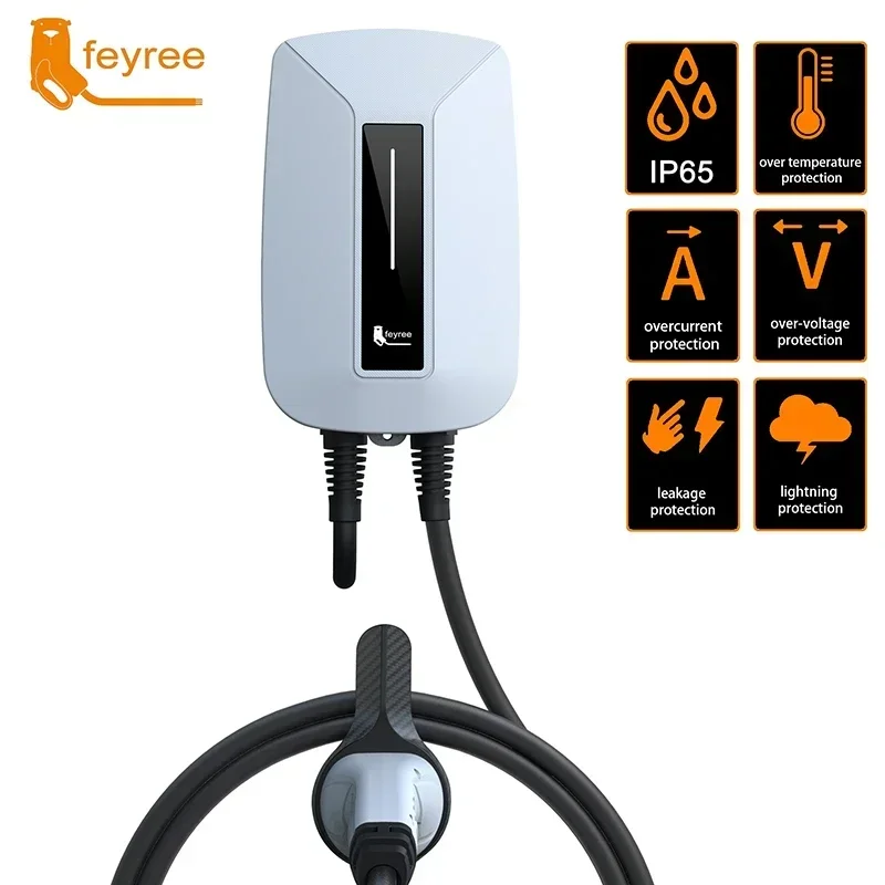 EV Charger Type2 Cable EVSE Wallbox 32A 7KW IEC62196-2 Socket 1Phase 5m Cable Wallmount Charging Station For Electric Car