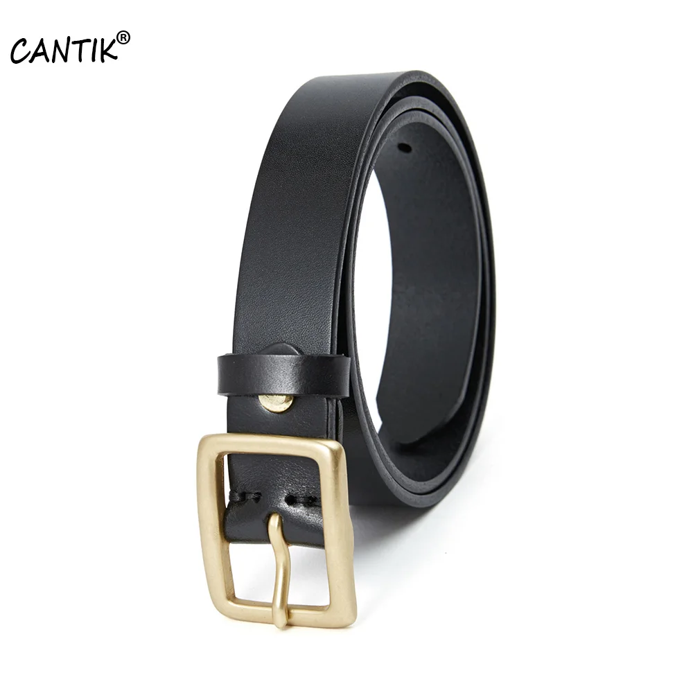 CANTIK Retro Brass Pin Buckle Metal Jeans Female Styles Accessories Top Quality Pure Solid 100% Cow Genuine Leather Belts