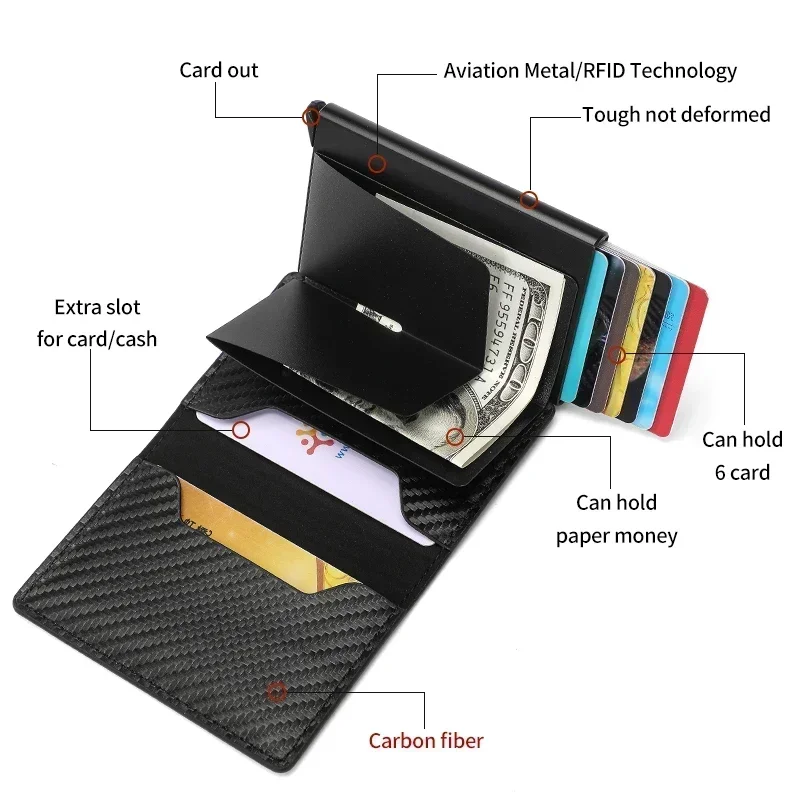 Credit Card Holder Carbon Fiber Men Rfid Smart Thin Slim Pop Up Minimalist