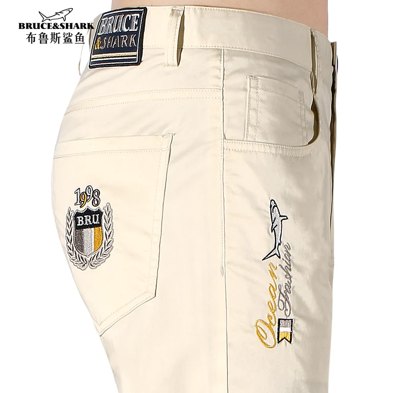 New Summer Men's Solid Color Pants Straight Leg Elastic Black Trousers Men's Fashion Embroidery Business Casual Pants Big Size 4