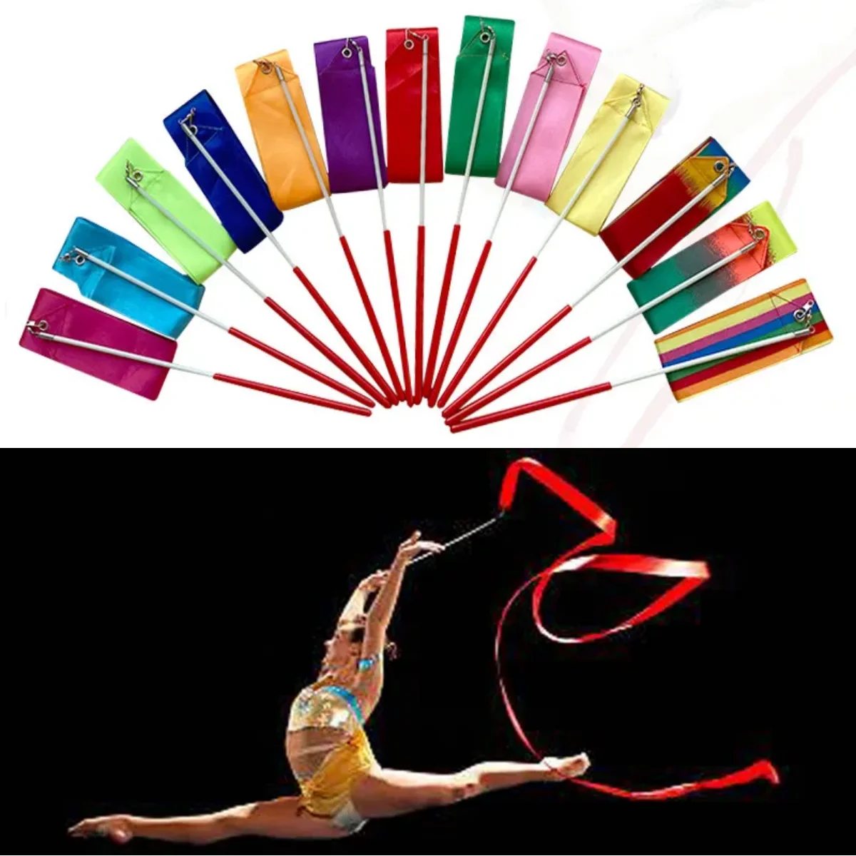 2/4/6 Meters Gymnastics Colorful Ribbons Art Gymnastics Dance Ribbon for Ballet Dancing Twirling Training Equipment