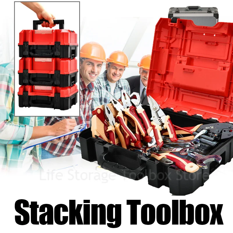 

Protable Hardware Tool box Stacked Tool Storage Box Plastic Tool Case Suitcase Toolbox for Electrician Carpenter Electric Drill