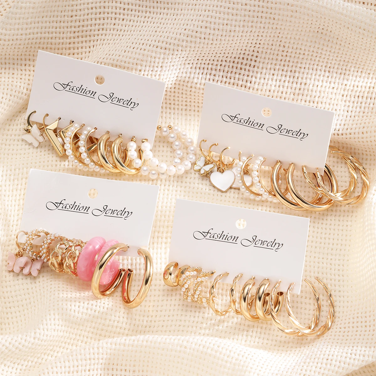 New European and American Earring Set for Women Gold Color Minimalist Big Circle Butterfly Heart Pearl Earrings Jewelry Gifts