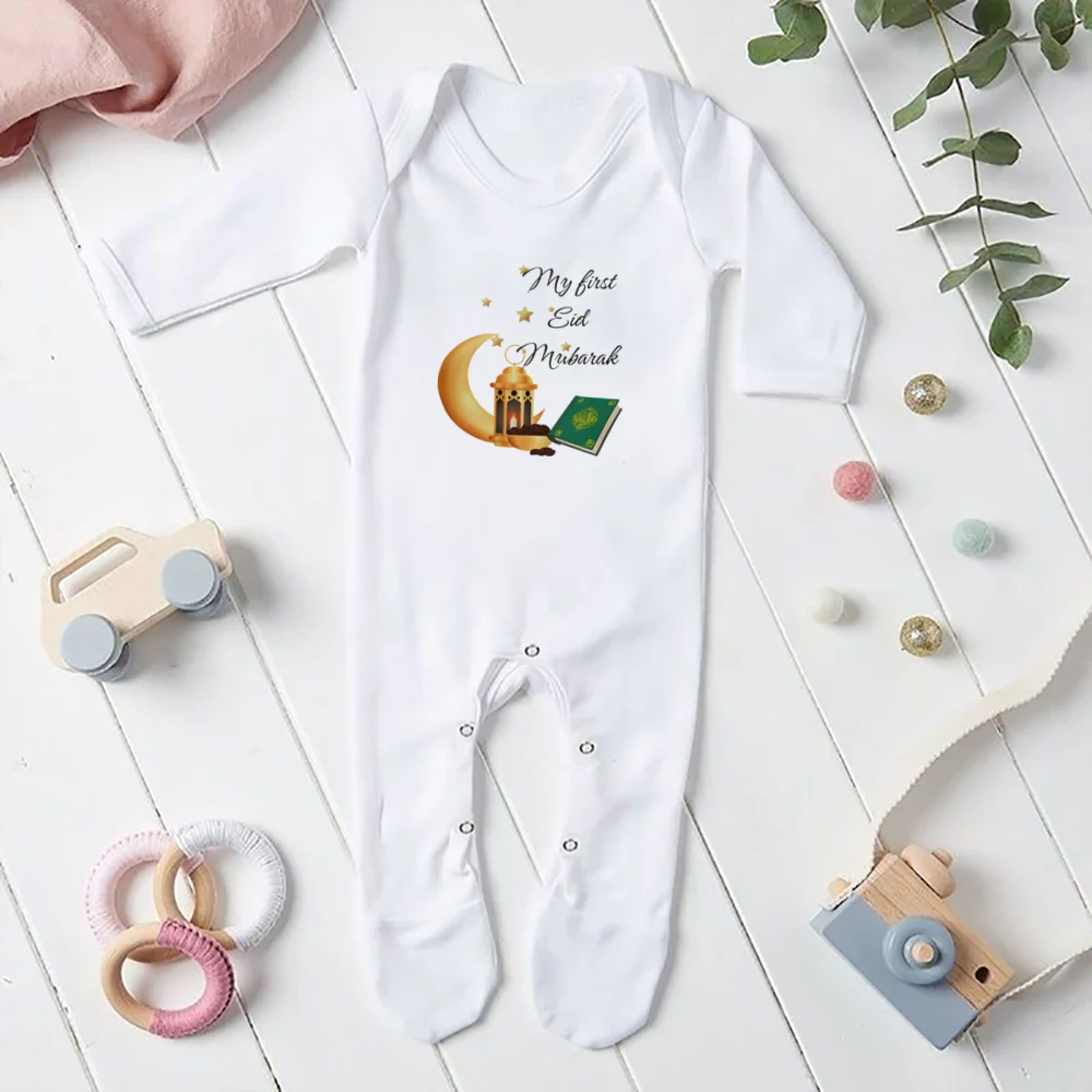 My First Eid Ramadan Baby Sleepsuit Pattern Print Newborn Babygrow Sleepsuit Boy Girl Infant Romper Eid Day Babys Clothing baby clothes,baby sleepsuit