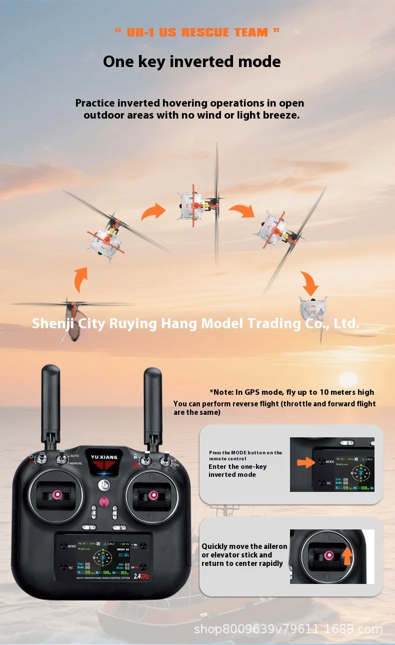 S0f38ddba6e2c4c4eab04f55c4f2f00bc2 Yuxiang F07s 무선 제어 헬기 GPS 자동 피드백 UH-1 Huey 모델 무인 항공기 시뮬레이션