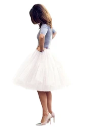 Fluffy Fuchsia Tulle Tutu Skirt - High Waist Pleated Midi Petticoat - One Size (White)