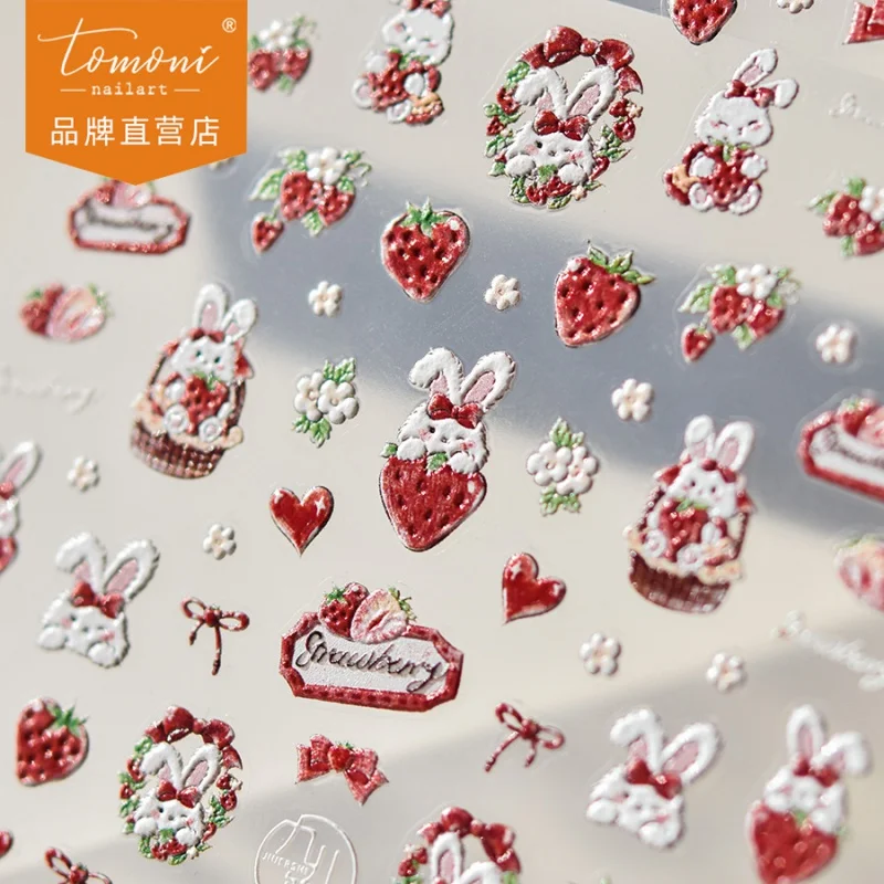 

[Meow.Sensei] Tomoni Relief Nail Stickers Popular Cute Nail Sticker Factory Wholesale Japanese Strawberry Bunny 3756