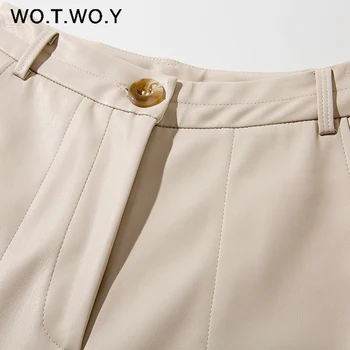 High Waisted Straight Leather Trousers Women Zipper-Up Casual Fleece Sadoun.com