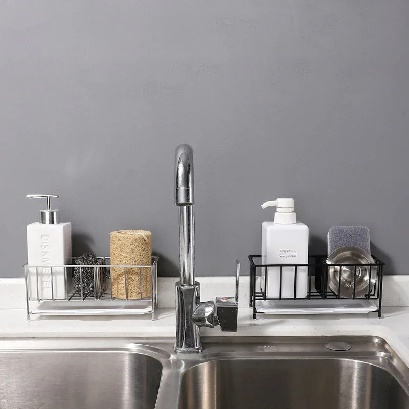 Hedywei Aanrecht Organizer, 4 in 1 gootsteen Netjes afwascaddy, gootsteen Caddy sponshouder borstel vaatdoeken houder voor keuken badkamer (zwart
