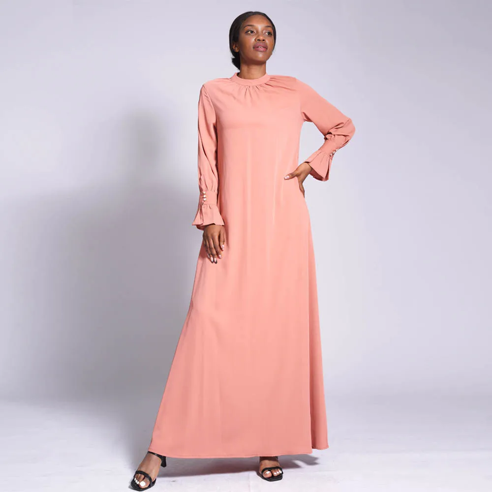 

Eid Islam Abaya Dress Solid Color O Neck Long Sleeve Robe Femme Musulman Elegant Casual Women Dresses Ramadan Vestidos