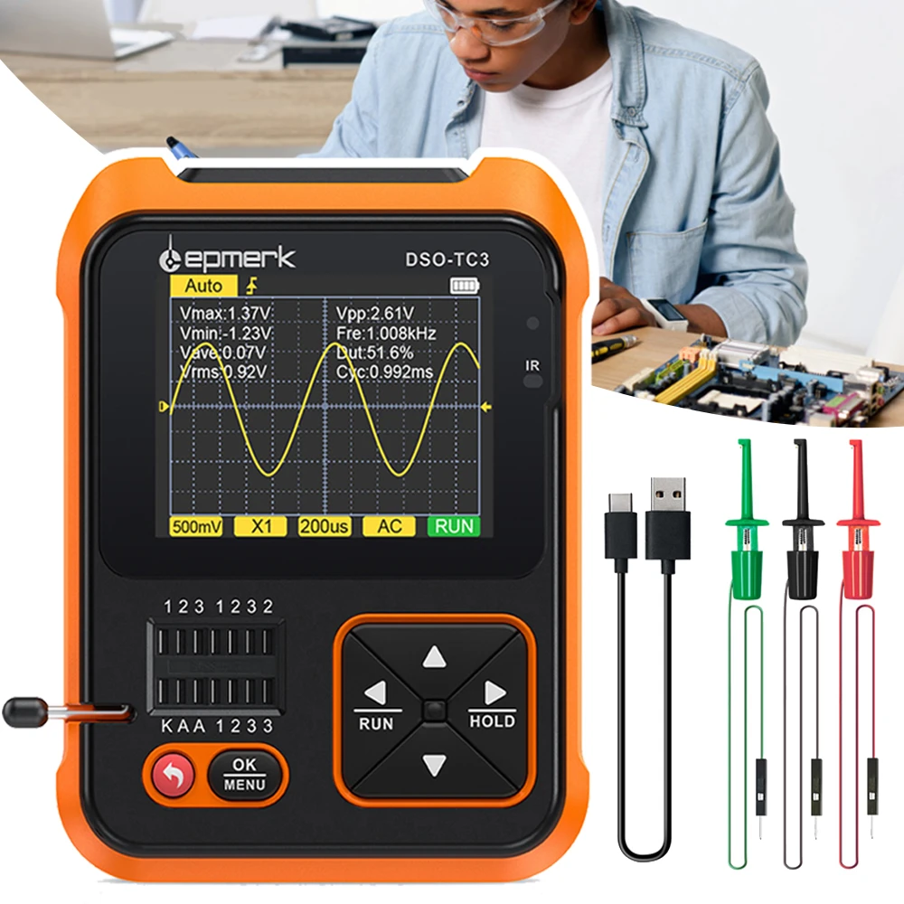 DSO TC3 3 em 1 osciloscópio digital 10 ms/s taxa de amostragem handheld ...