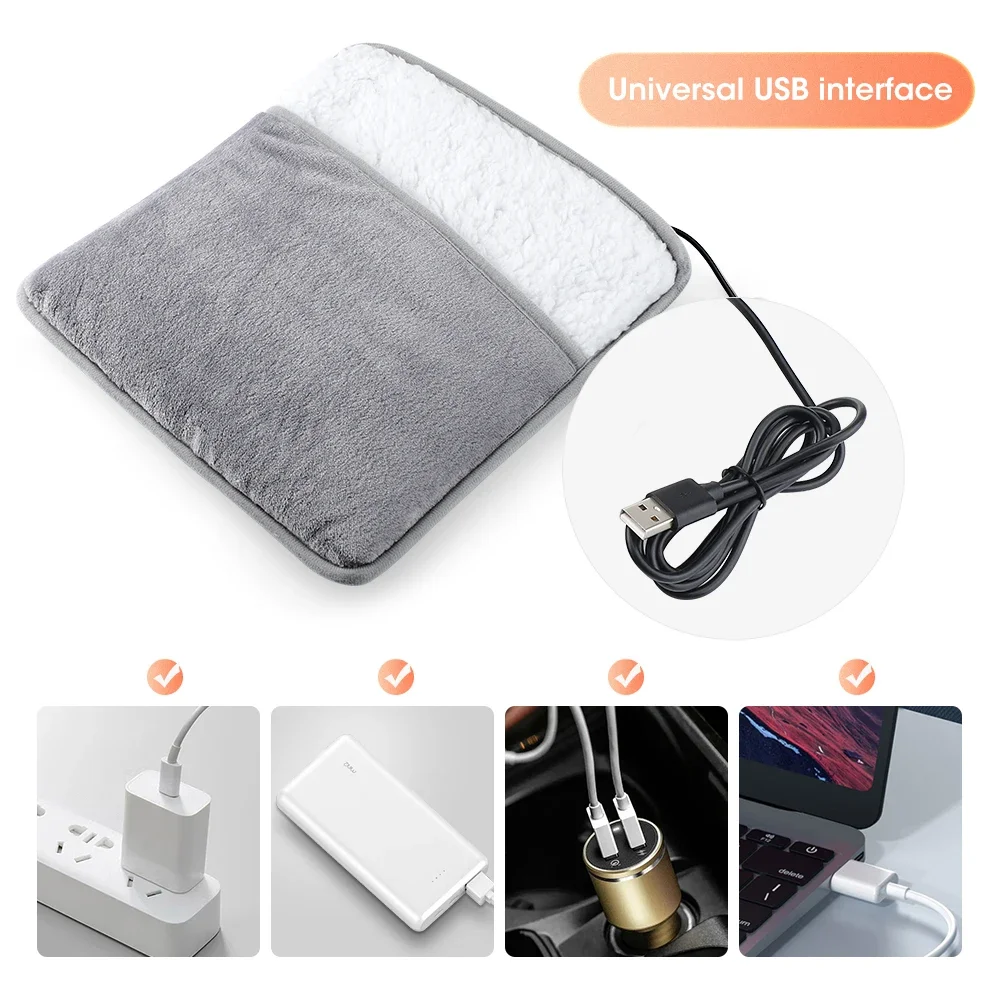 Electric Foot Heating Pad USB Charging Winter Soft Plush Washable Foot Warmer Heater Household Foot Warming Mat Improve Sleeping