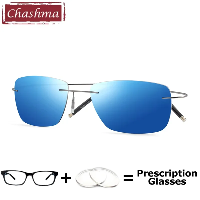 Stainless Steen Prescription Sunglasses Polarized Men Mirror Coating UV 400 Lens Anti Glare Rimless Glasses Women Myopia Glass