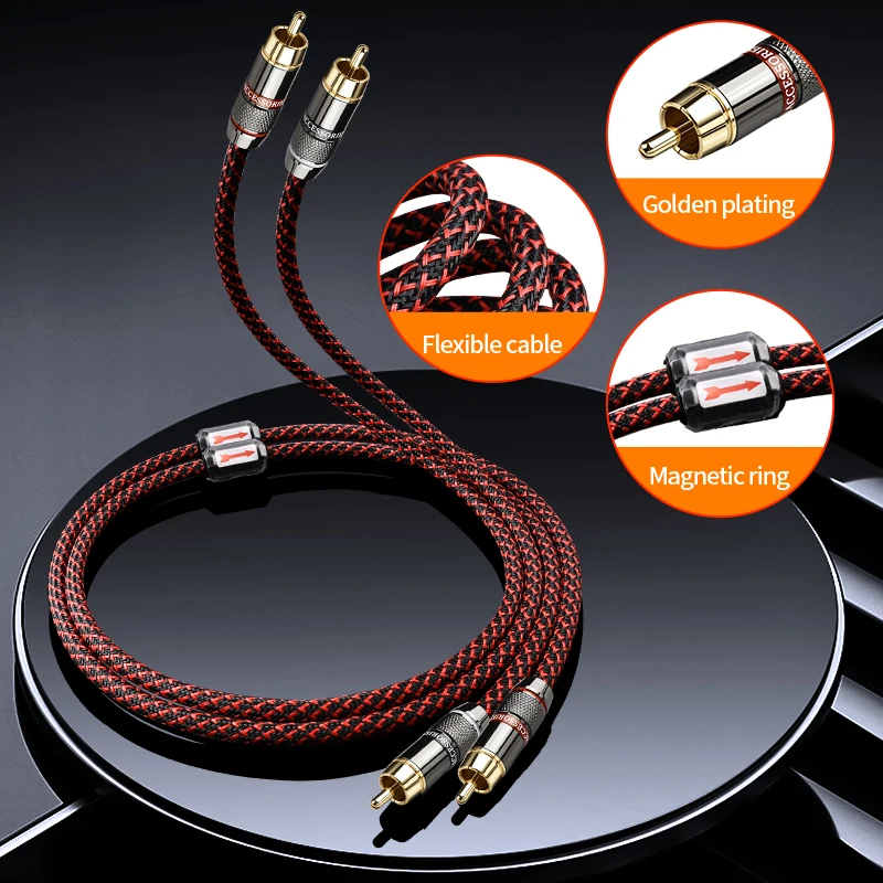 RCA Audio Cable 1 pair 2 RCA to 2 Interconnect Cables HIFI Stereo 4N OFC Male to Male For Amplifier DAC TV car audio