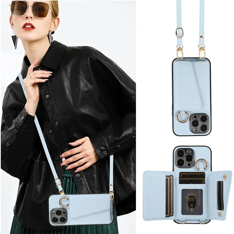 Versatile Crossbody Wallet Phone Case with Makeup Mirror and Card Holder