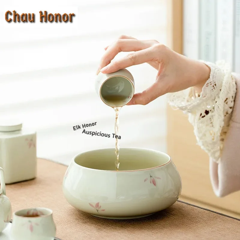 1080ml Pure Hand-painted Pink Orchid Jianshui Boutique Washing Cup Bowl Writing-brush Washer Chaxi Cha Tea Set Accessories Craft