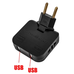 European USB - C Rotatable Charging Outlet Adapter with EU Plug (Black - 2AC 2USB)