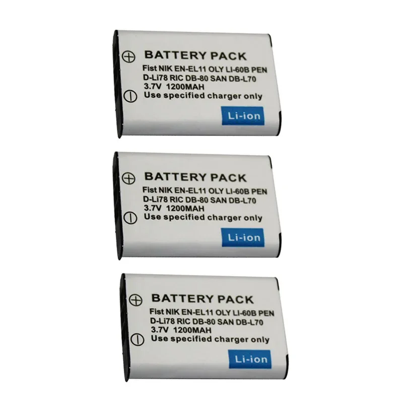 

3.7V EN-EL11 ENEL11 LI-60B D-Li78 Camera Battery For Nikon Coolpix S550 S560 Pentax M50 W60 W80 V20 Sony NP-BY1 AZ1V AZ1VR