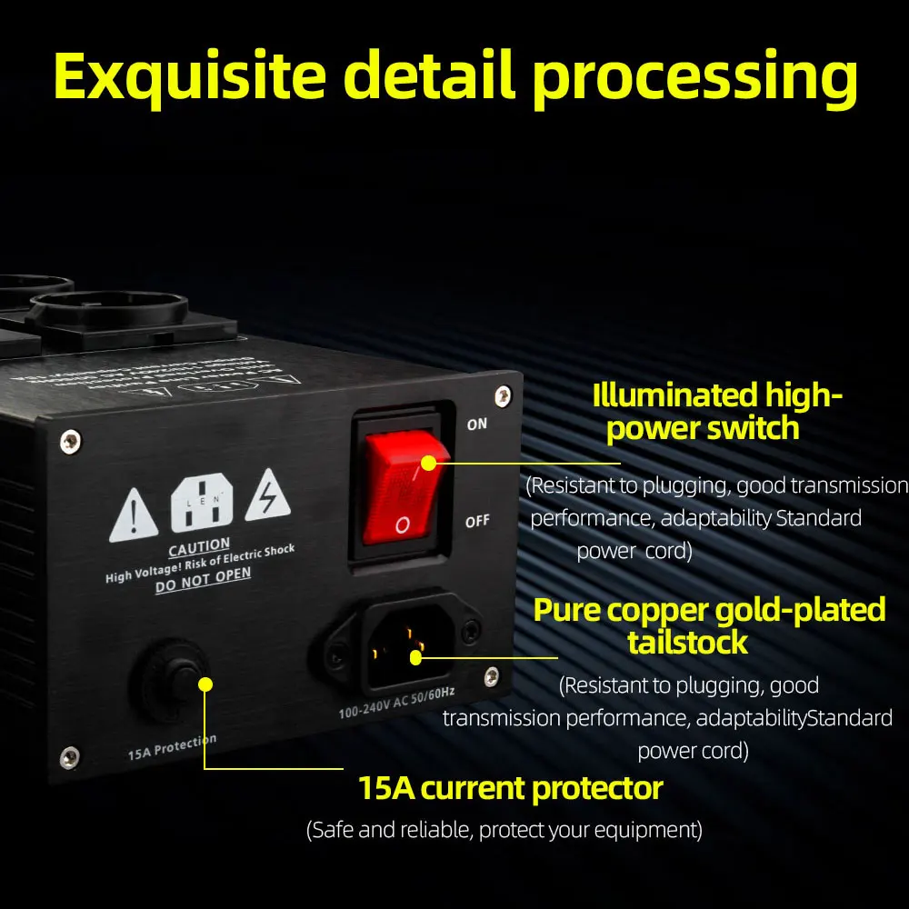 Audio power filter YYAUDIO HiFi Audio Noise AC Power Filter Power Conditioner Purifier Surge Protection with EU Outlets Strip