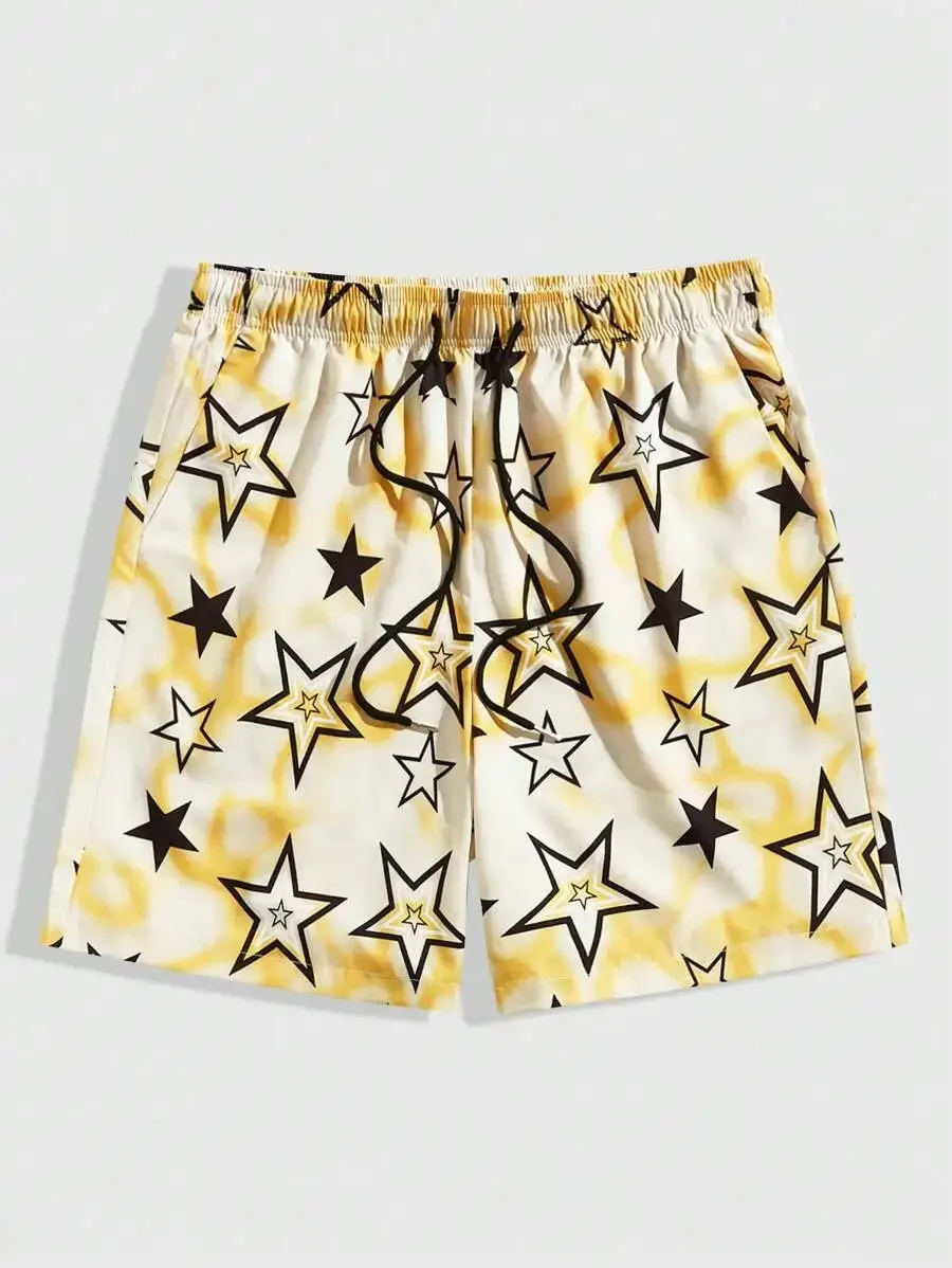 New Men's Summer Shorts Loose Luxury Shorts 3D Printed Casual Five pointed Star Printed Harajuku Shorts Hawaiian Beach Shorts 3