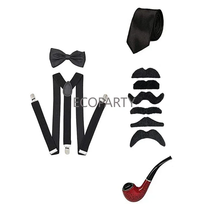 Disfrace Halloween 1920s Mens Gatsby Gangster Accessories Set Panama Hat Suspender Bow Tie 20s Great Gatsby Cosplay Accessories