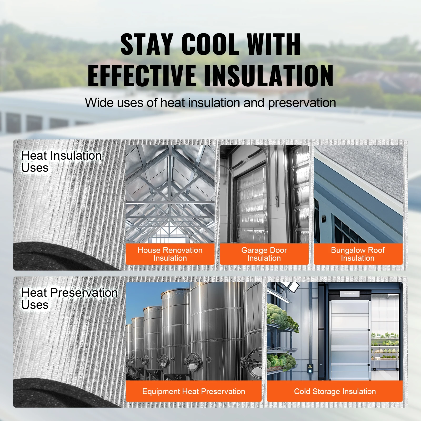 VEVOR Reflective Insulation Roll XPE Foam Core Radiant 10.3 mm 40 in x 5 ft Aluminum Foil Foam for Garage Door Window RV Roof
