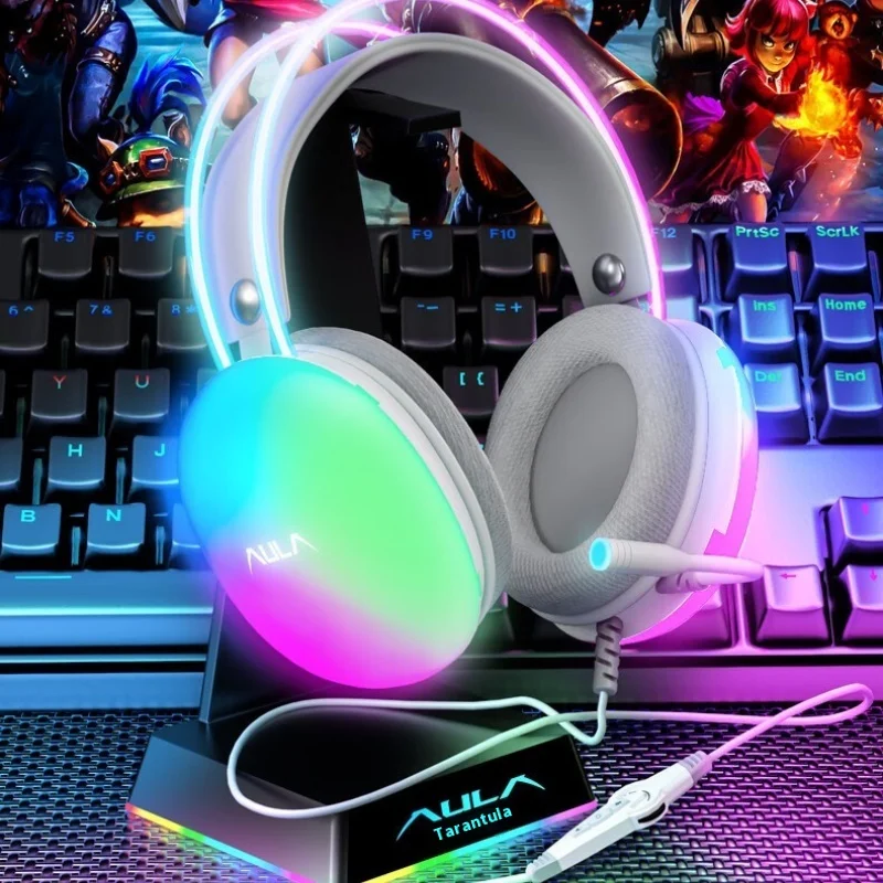 AULA S505 Headworn Wired Esports Computer Game Earbuds RGB with Microphone Laptop Stereo Noise Reduction Internet Cafe