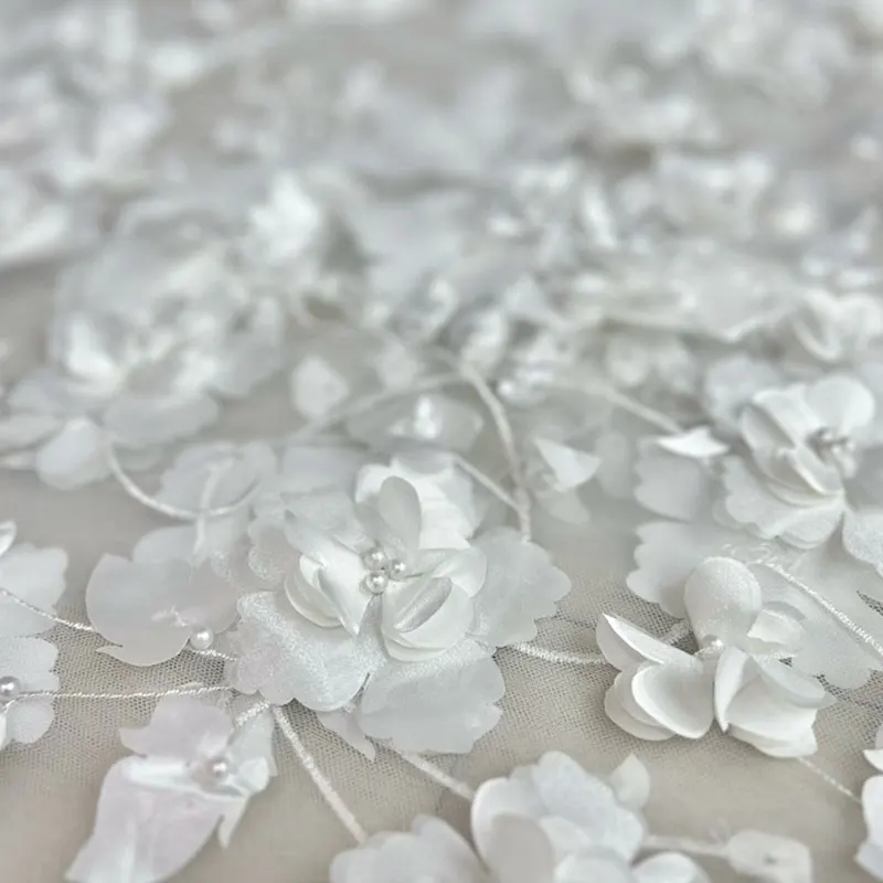 

1yard 3D Floral Beading Embroidery Lace Fabric Wedding Dress DIY Fashion Sewing Gown Dress Tulle Women's Lace Cloth 150cm Width