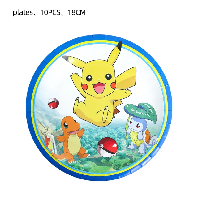 TAKARA TOMY Pikachu Pokemon Birthday Decoration Disposable Cutlery Cup Plate Napkin Tablecloth Bag Baby Shower Party Supplies 7-inch disc-10PCS