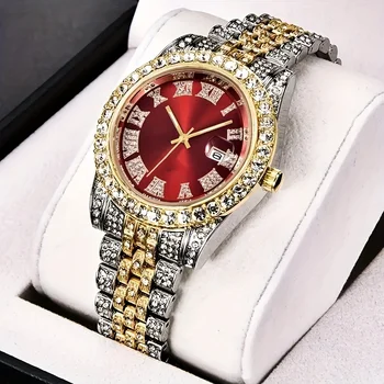 Mens Hip Hop Watch VintagInspired Retro Quartz Timepiece with Oversized Rhinestone Dial and Durable Stainless Steel Band for Men 1