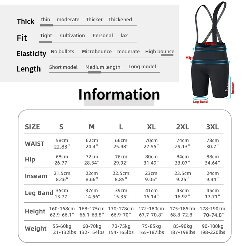 X-TIGER Road Bike Bib Pants Cycling Shorts Comfortable and breathable cycling bib trousers Quick-drying Sports Bib Pants