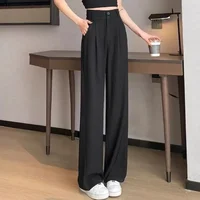 2025 Female High Waisted Wide Leg Pants Spring Women Concise Fashion Suit Trousers Lady Chic Korean Designer Solid Color Slacks - Image 2