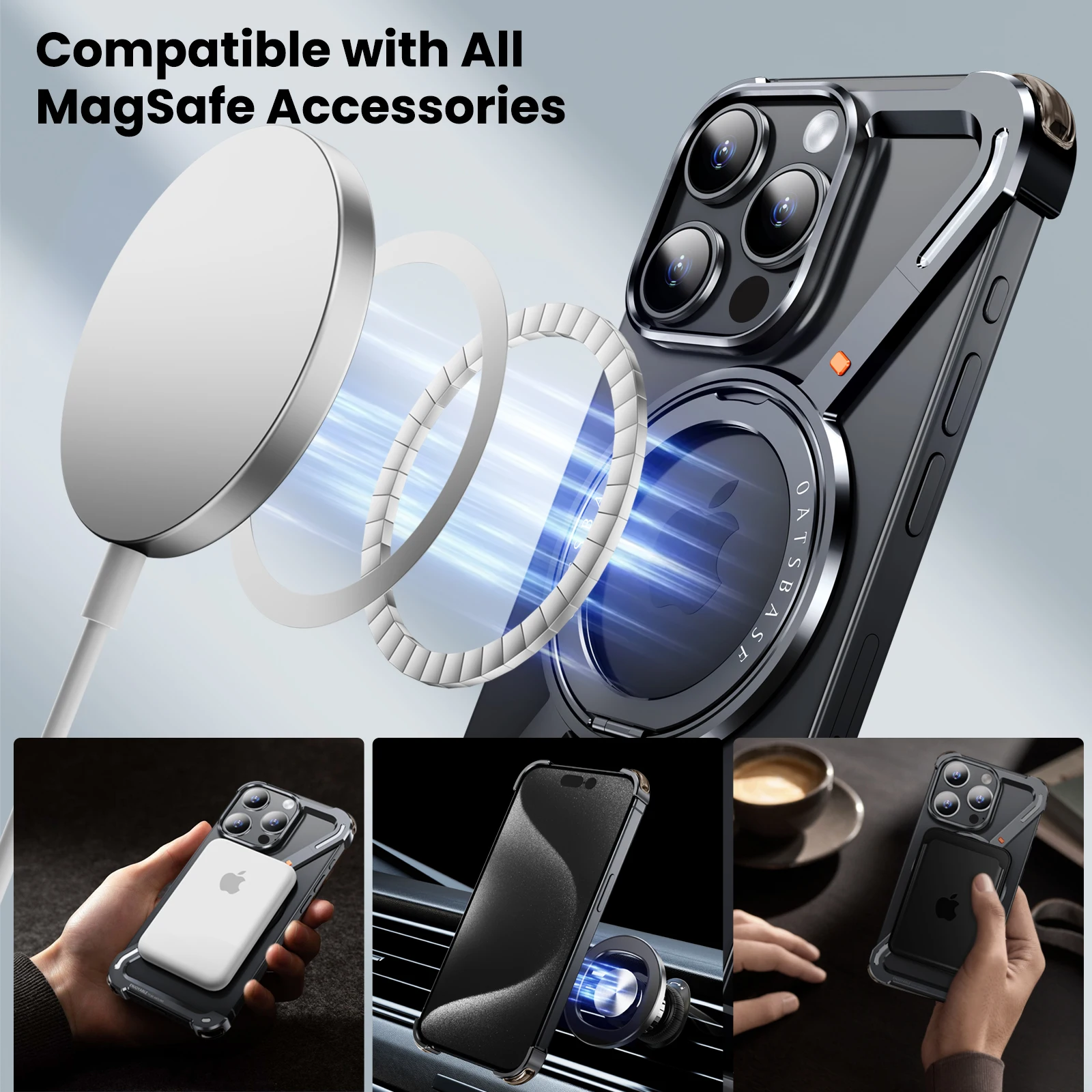 Oatsbasf Z Shape Metal Phone Case for iPhone14 /Plus/Pro/Pro Max Magsafe Phone Cover Magnetic Bumper Cell Protective Case