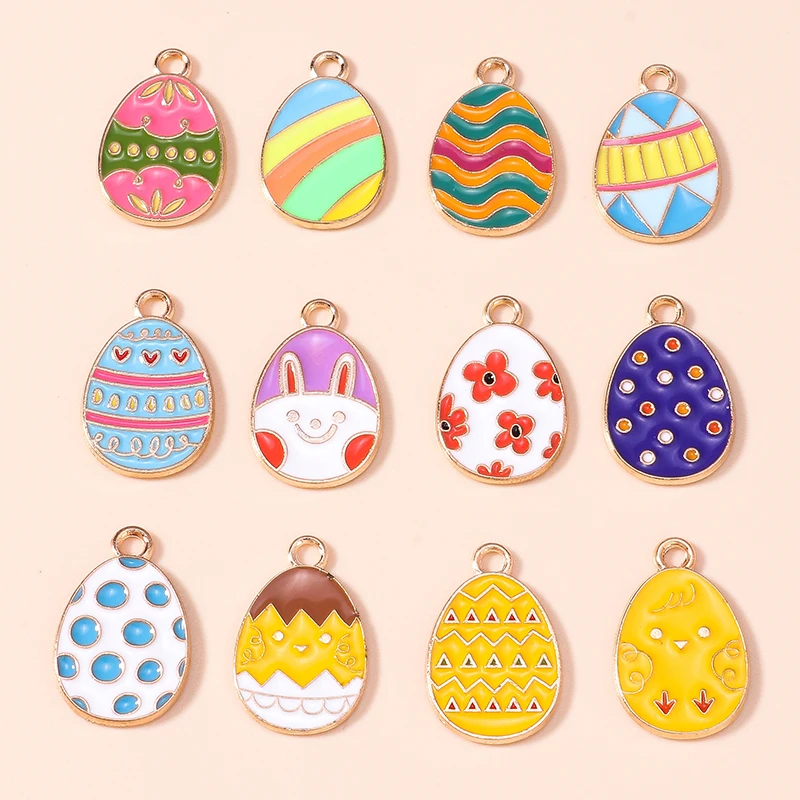 Leslie 10 Stück bunte schöne Kaninchen Hase Ostereier Charms Ostertag Charms Anhänger für DIY Schmuckherstellung handgemachtes Handwerk