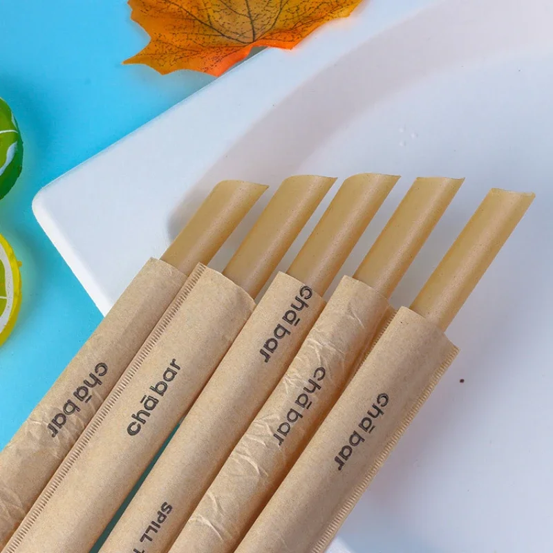 

100pcs Non plastic independent packaging degradable straw bagasse coffee shop milk tea shop non PLA straw