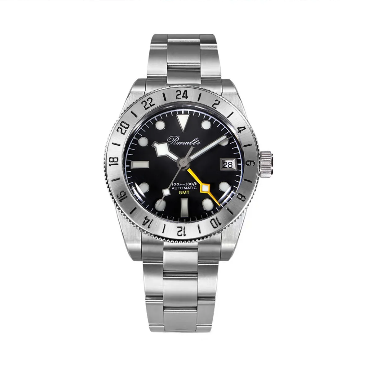 Rmalti New Men Watch 38.5Mm Gmt Nh34 Lunetta In Acciaio Inossidabile Vintage Index Sapphire Glass Bezel Luxury Automatic Mechanical 10Atm