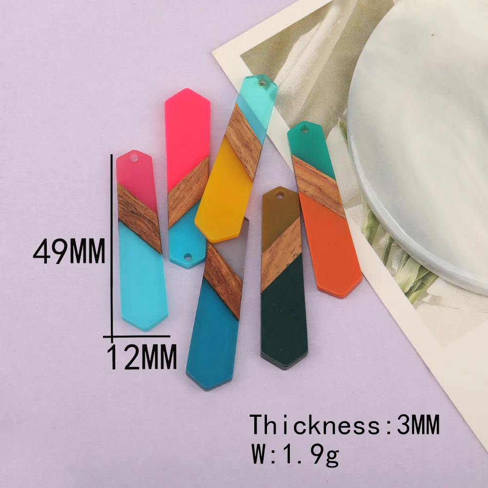 Cordial Design 40Pcs 12*49MM Jewelry Accessories/Hexagon Shape/Handmade Charms/Jewelry Findings&Components/Natural Wood & Resin - cordial