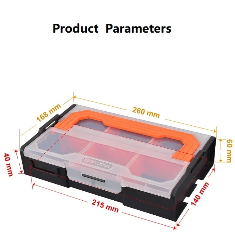 Détail d'une boîte de rangement pour outils de modélisme, avec couvercle transparent et fermeture sécurisée.