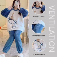 Thickened Warm Flannel Women's Sleepwear Coral Velvet Pajamas Loungewear Winter Cartoon Bear Padded Girl Nightwear Homewear Sets - Image 2