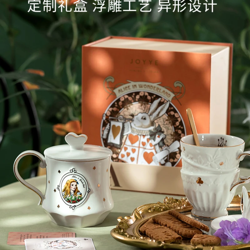 

JOYYE ceramic cups female online celebrity cute summer Alice mug coffee cup gift box with lid.