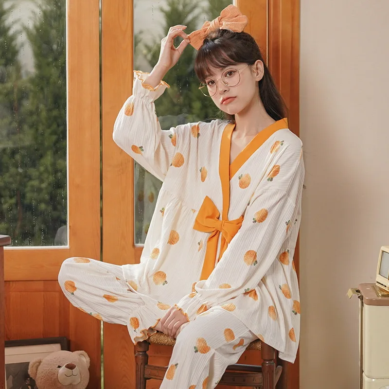 Fashion Pajamas Women's Long-sleeved Spring And Autumn New  Home Service Cotton Suit Comfortable and breathable suit