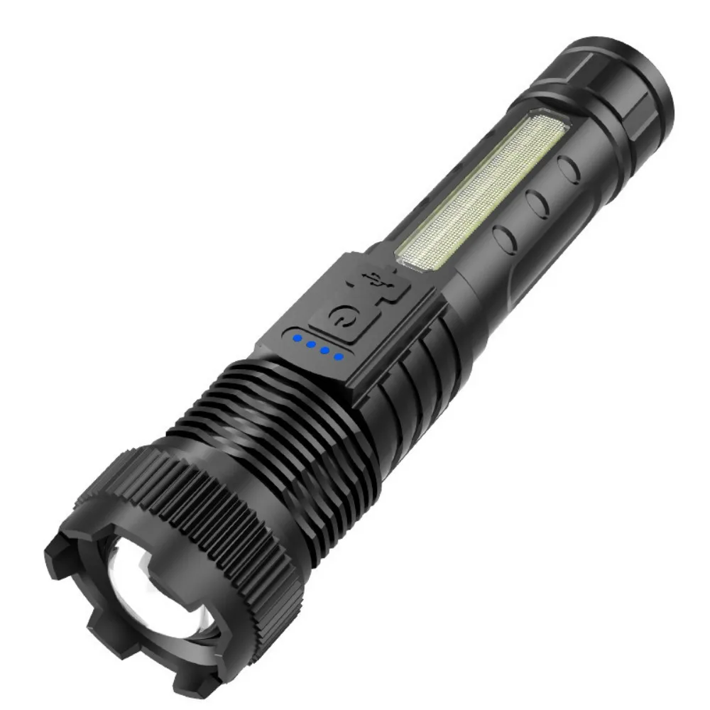 슈퍼 브라이트 P50 LED 손전등 - 줌이 가능한 고출력 펜 클립형 토치 (적색 및 청색 스트로브 A76) 야외 비상 조명