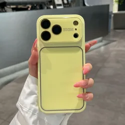 Luxury Candy Color Crystal Silver Border Phone Case with Large Window and Glass Lens Film - iPhone 15 (Nai Yellow)